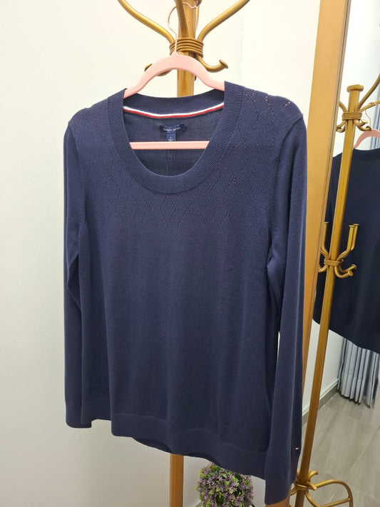 CHOMPA DE MUJER TEJIDA TOMMY HILFIGER COLOR AZUL NOCHE - TALLA M