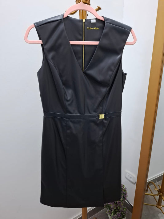 VESTIDO DE CUERO CORTO CALVIN KLEIN COLOR NEGRO - TALLA S