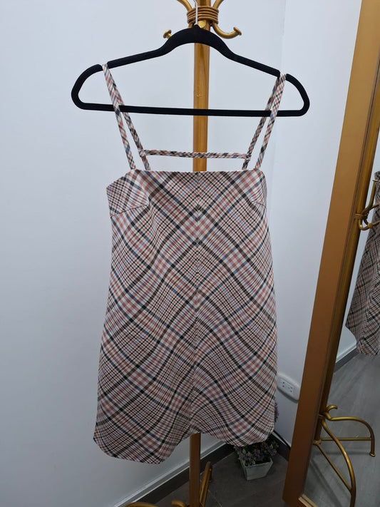 VESTIDO CORTO MNG A CUADROS Y TIRAS - TALLA S