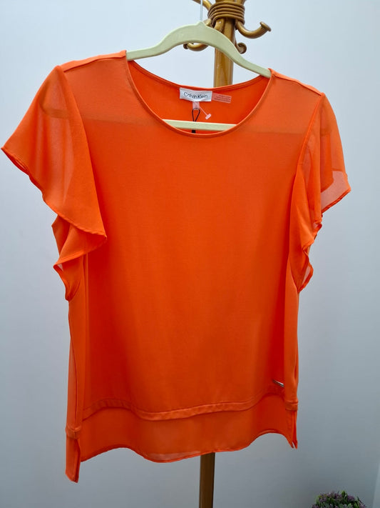 BLUSA CALVIN KLEIN DE GASA COLOR ANARANJADA - TALLA S