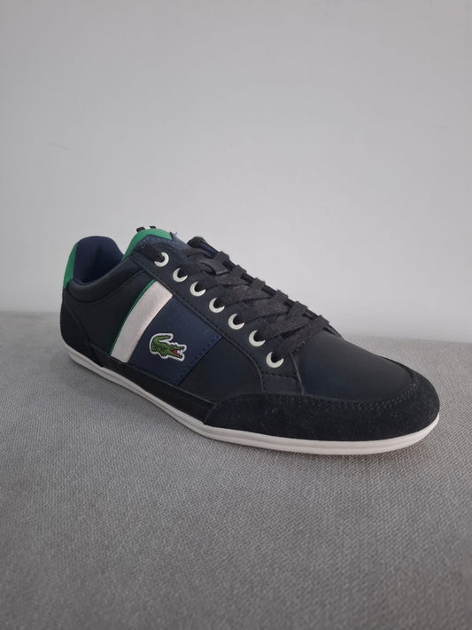 ZAPATILLAS LACOSTE COLOR NEGRO CON APLICACIONES VERDES Y BLANCAS - TALLA 39.5