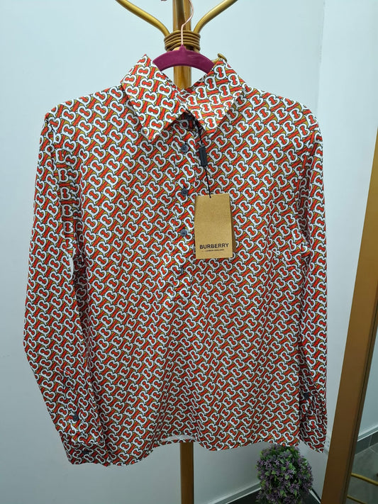 BLUSA MANGA LARGA BURBERRY COLOR NARANJA CON EL LOGO POR TODA LA PRENDA - TALLA L