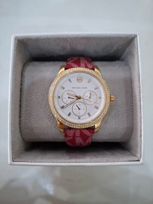 RELJOR MUJER MICHAEL KORS COLOR BLANCO CON BORDES DORADOS Y CORREA ROSA