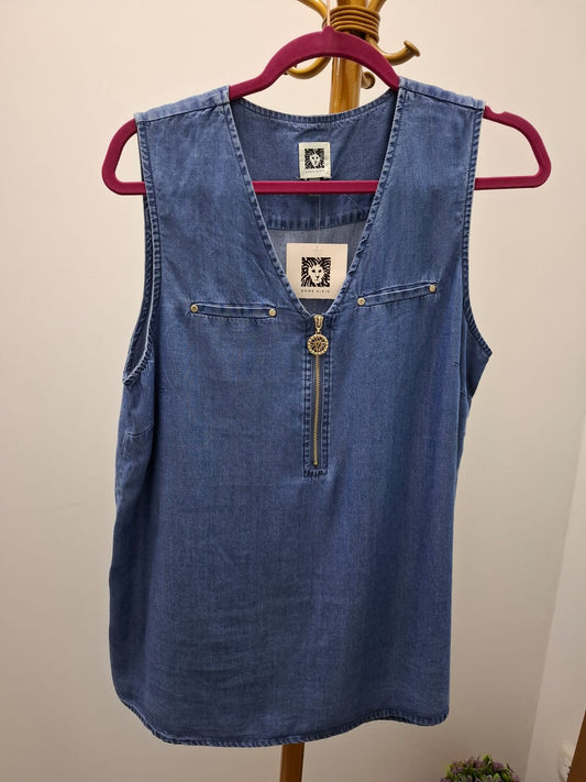 BLUSA TIPO JEAN ANNEKLEIN CON CIERRE EN EL PECHO MANGA CERO - TALLA S