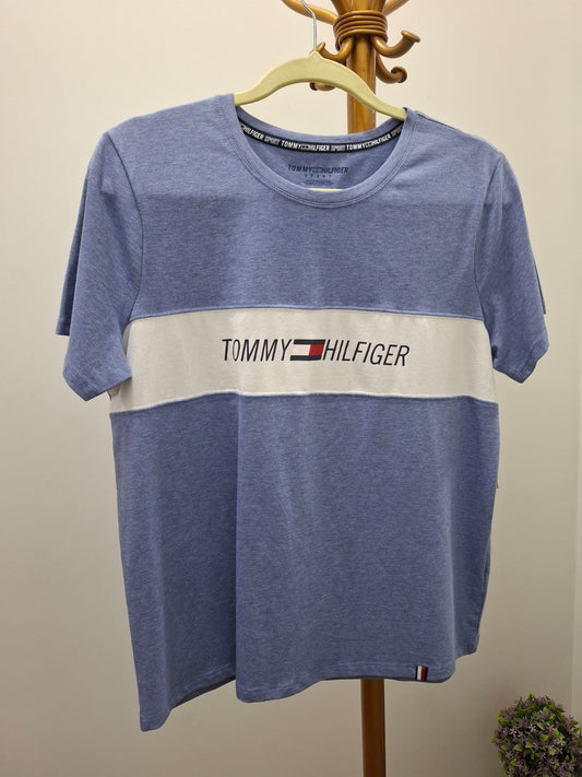 POLO DE MUJER TOMMY HILFIGER COLOR AZUL ACERO CON BLANCO - TALLA L