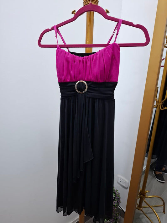 VESTIDO DE FIESTA RUBY Y ROX COLOR NEGRO CON FUCSIA - TALLA M