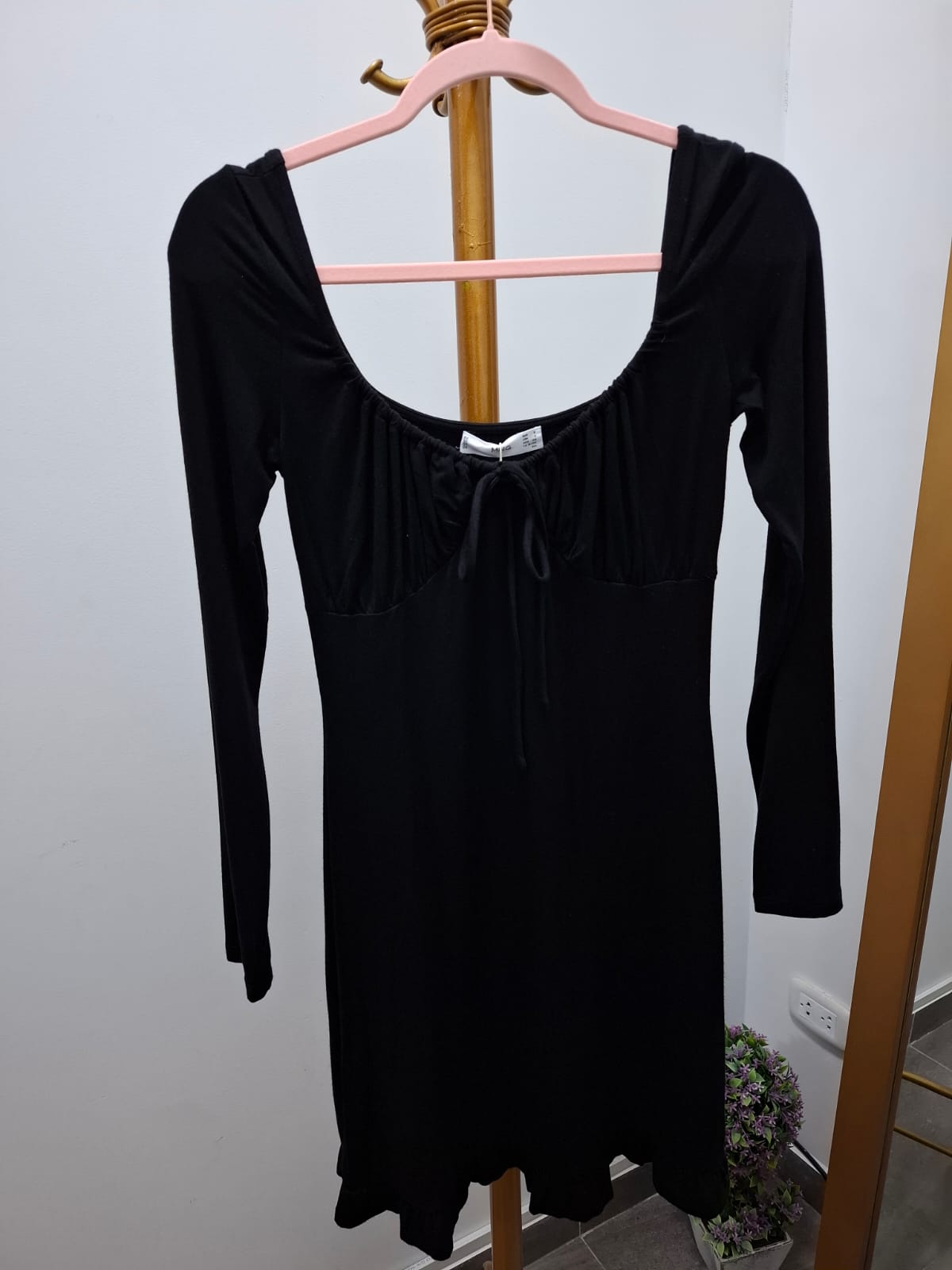 VESTIDO MANGA LARGA DE ALGODÓN MNG COLOR NEGRO - TALLA S