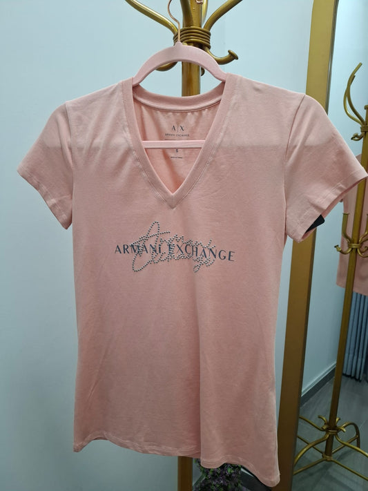 POLO DE MUJER ARMANI EXCHANGE COLOR PIEL CON LOGO EN PEDRERIA - TALLA S