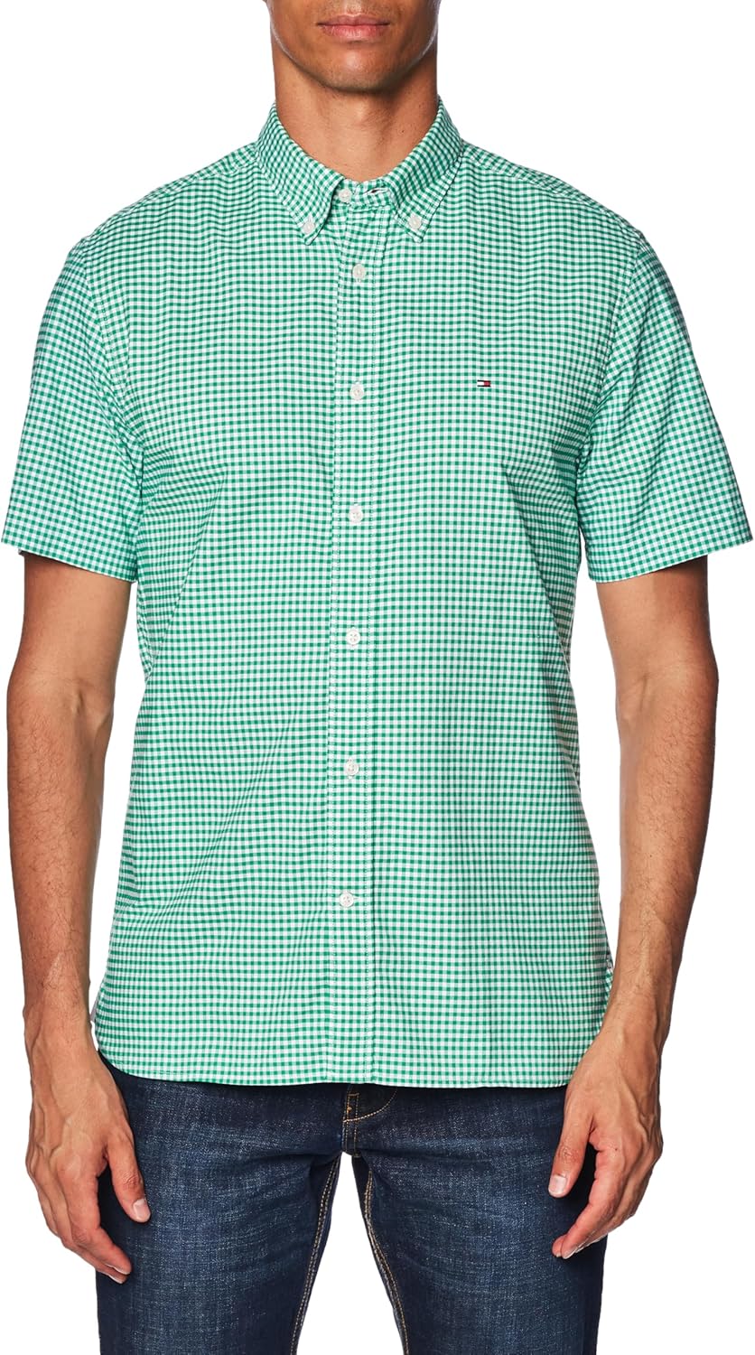 CAMISA MANGA CORTA TOMMY HILFIGER A CUADROS VERDES - TALLA 14.5