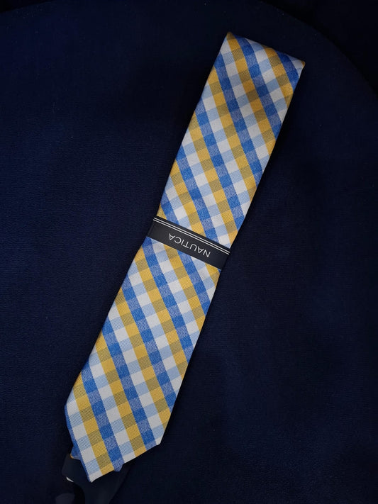 CORBATA NAUTICA A CUADROS COLOR AMARILLO, AZUL Y CELESTE