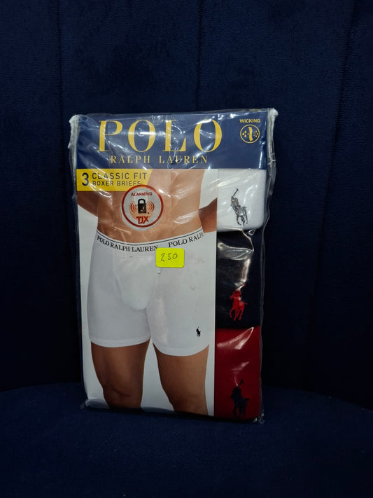 3 UNIDADES DE BOXER POLO RALPH LAUREN EN COLOR BLANCO, AZUL Y ROJO - TALLA M