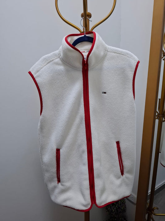 CHALECO POLAR TOMMY HILFIGER COLOR BLANCO CON BORDES ROJOS - TALLA L