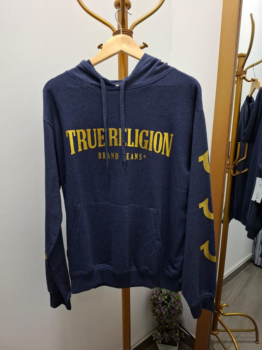 POLERA TRUE RELIGION COLOR AZUL CON LOGO EN MOSTAZA - TALLA L