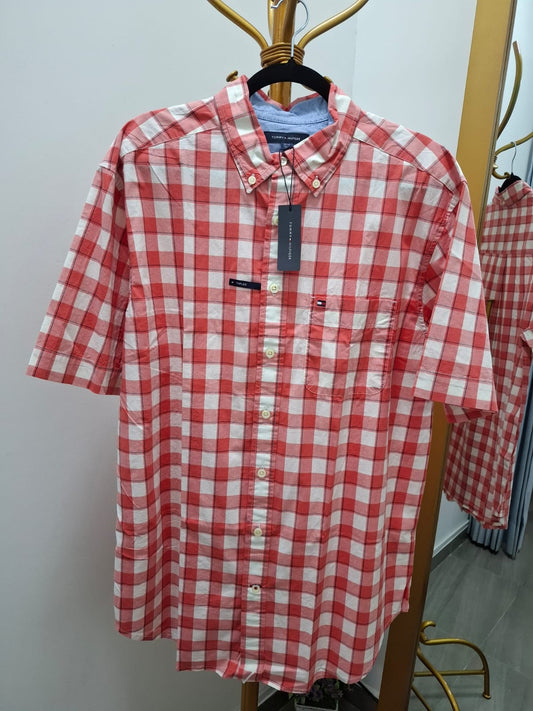 CAMISA MANGA CORTA TOMMY HILFIGER A CUADROS ROJOS Y BLANCOS - TALLA L