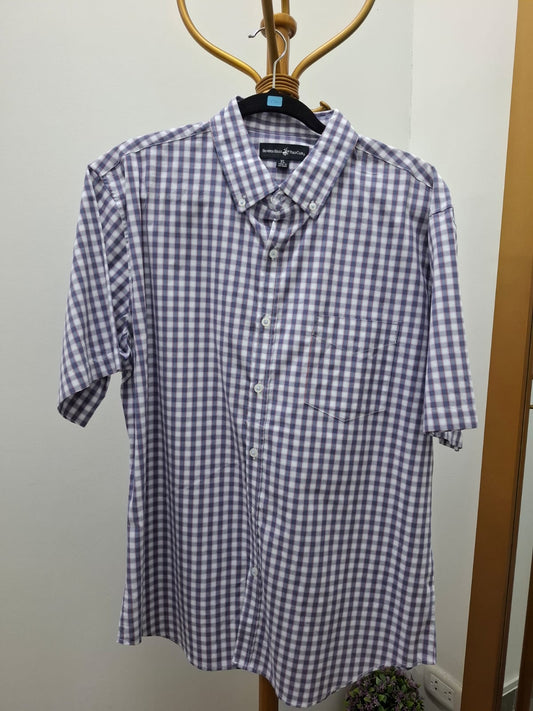 CAMISA MANGA CORTA BEBERLY HILLS POLO CLUB A CUADROS MORADOS Y BLANCOS - TALLA XL