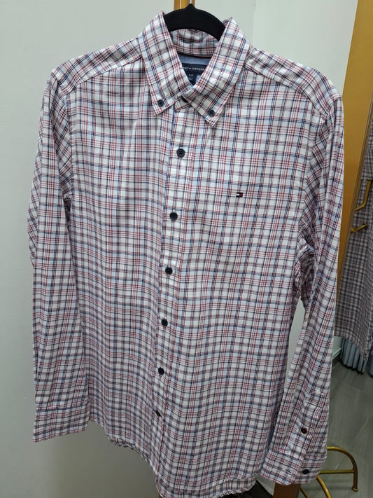 CAMISA MANGA LARGA TOMMY HILFIGER A CUADROS ROJOS, BLANCOS Y NEGROS - TALLA S