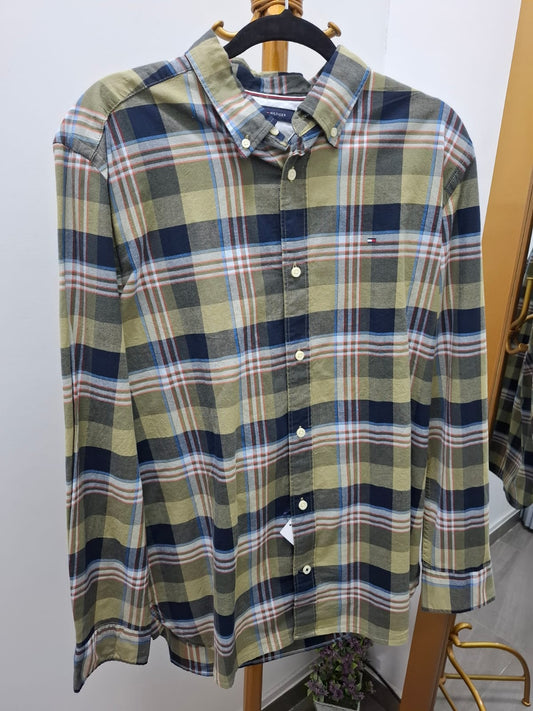 CAMISA MANGA LARGA TOMMY HILFIGER A CUADROS AMARILLOS Y AZULES - TALLA L