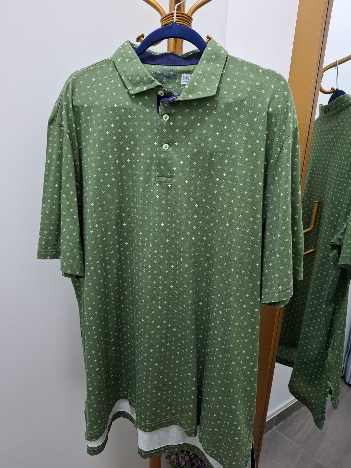 POLO CUELLO CAMISA POLO RALPH LAUREN COLOR VERDE CON PUNTOS BLANCOS - TALLA XL