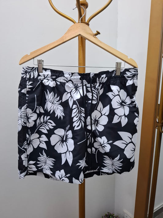 ROPA DE BAÑO CALVIN KLEIN COLOR NEGRO CON ESTAMPADO DE FLORES BLANCAS - TALLA L