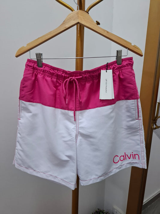 ROPA DE BAÑO CALVIN KLEIN COLOR BLANCO CON FUCSIA - TALLA M