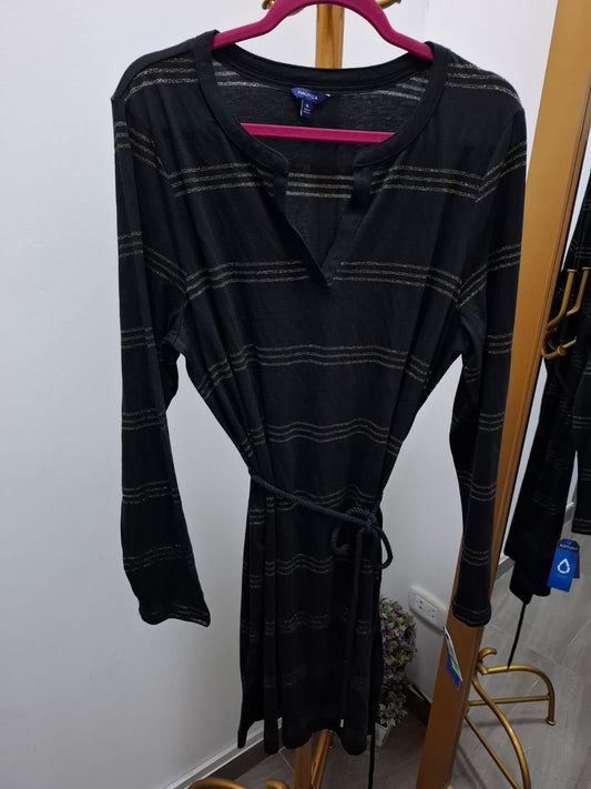 VESTIDO MANGA LARGA NAUTICA COLOR NEGRO CON RAYAS DORADAS - TALLA XS