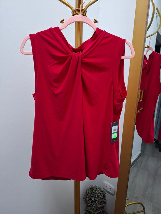 BLUSA TOMMY HILFIGER COLOR ROJO CON DETALLE DE NUDO EN EL CUELLO - TALLA L