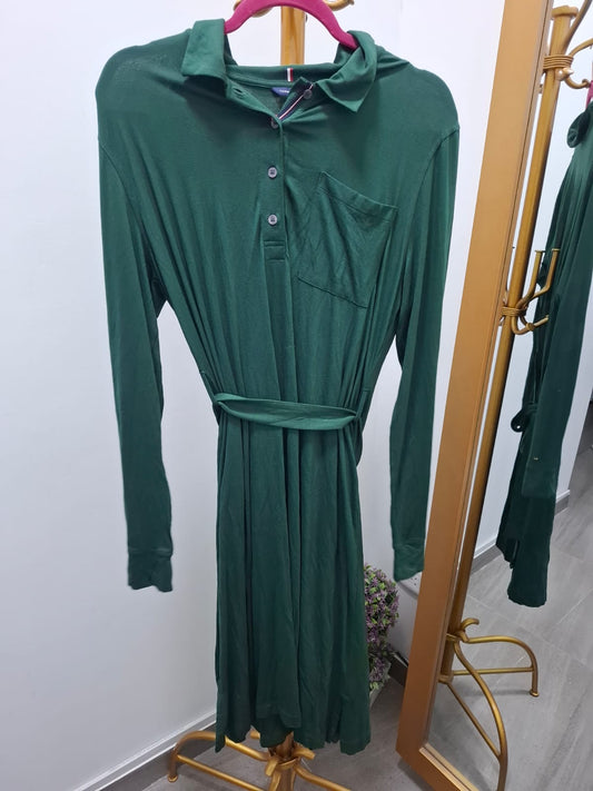 VESTIDO MANGA LARGA TOMMY HILFIGER COLOR VERDE OSCURO - TALLA M