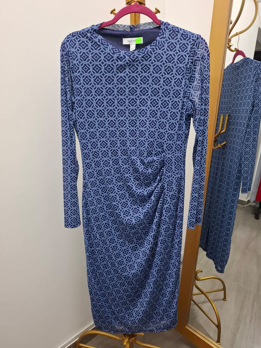 VESTIDO LARGO NINE WEST COLOR AZUL CON ESTAMPADO CELESTE - TALLA M