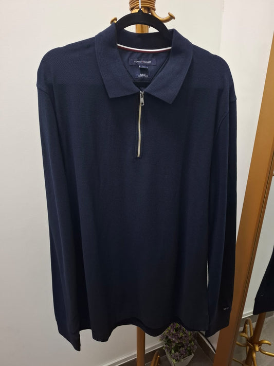 POLO TIPO MALLA MANGA LARGA CON CUELLO TOMMY HILFIGER COLOR AZUL NOCHE - TALLA M