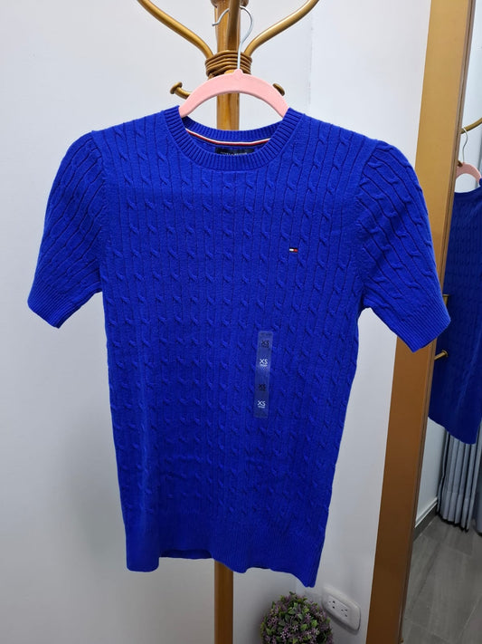 POLO DE MUJER TOMMY HILFIGER DE HILO TIPO TEJIDO COLOR AZUL - TALLA XS