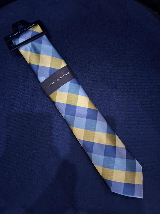 CORBATA TOMMY HILFIGER A CUADROS COLOR AZUL Y AMARILLO