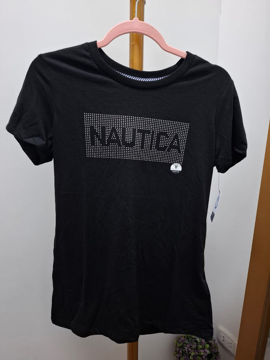 POLO DE MUJER NAUTICA COLOR NEGRO CON LOGO EN PEDRERIA - TALLA M