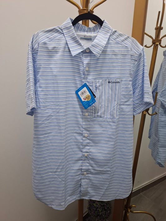 CAMISA MANGA CORTA COLUMBIA A RAYAS CELESTES Y BLANCAS - TALLA L