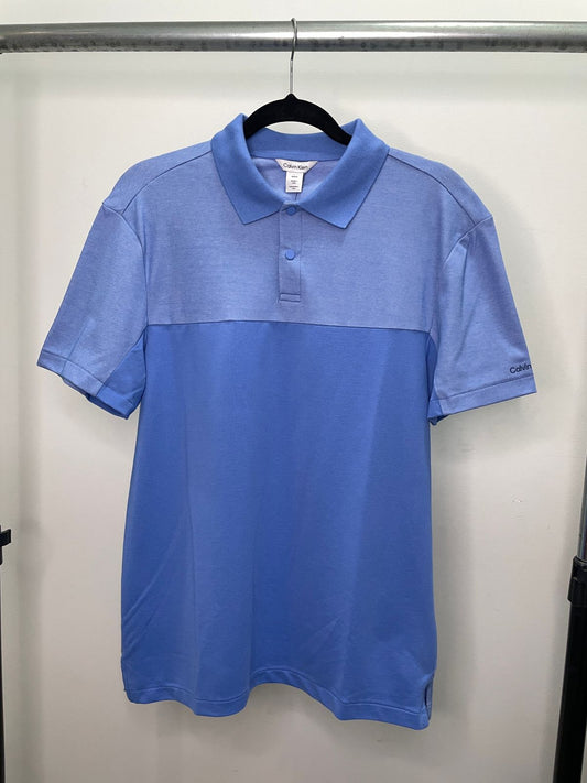 POLO CUELLO CAMISA CALVIN KLEIN COLOR CELESTE CON AZUL - TALLA S