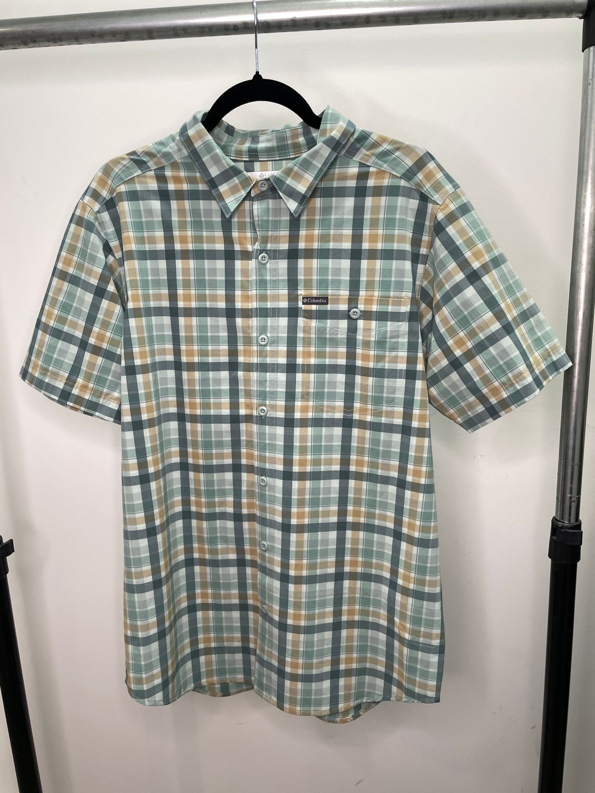 CAMISA MANGA CORTA COLUMBIA A CUADROS VERDES Y AMARILLO - TALLA M