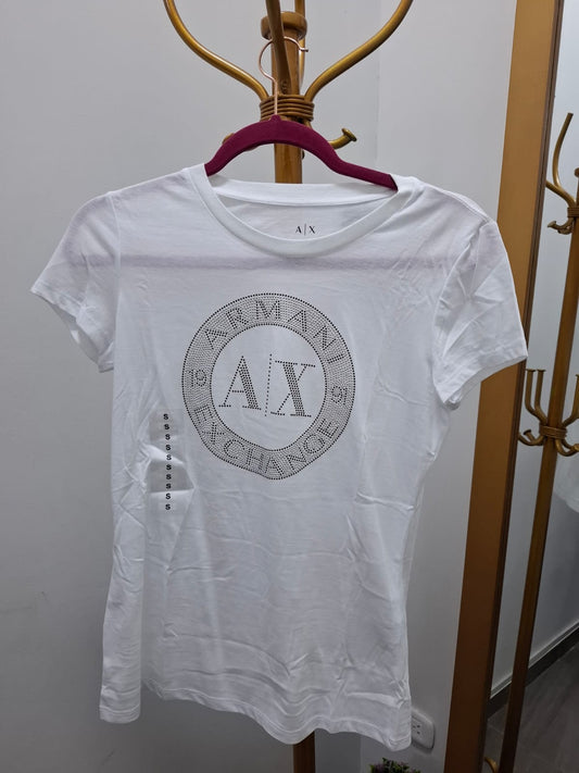 POLO MANGA CORTA ARMANI EXCHANGE COLOR BLANCO CON PEDRERIA - TALLA S