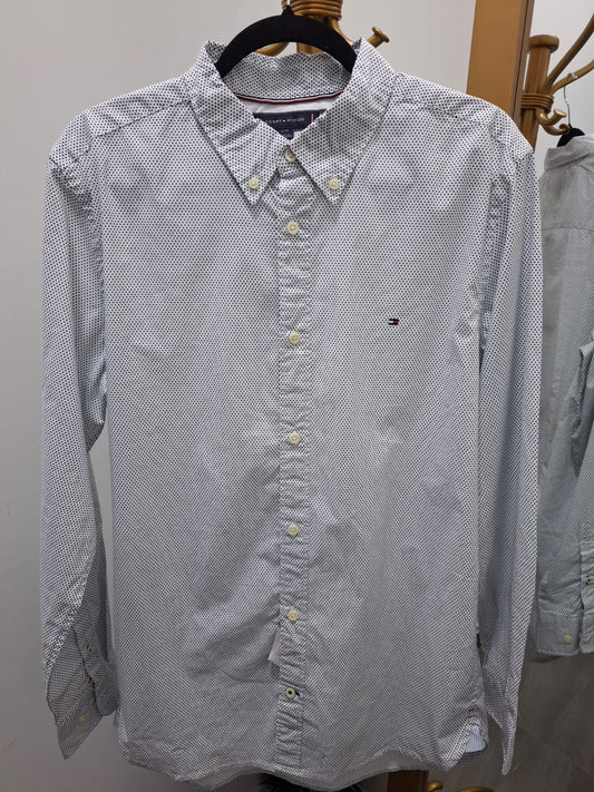 CAMISA MANGA LARGA TOMMY HILFIGER BLANCA CON PUNTOS NEGROS - TALLA L