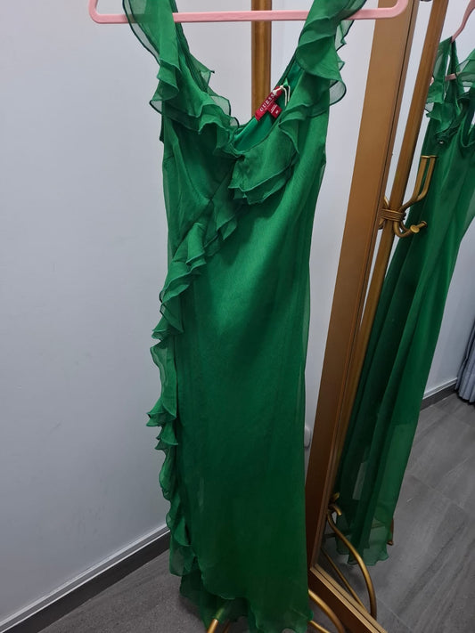 VESTIDO DE GASA GUESS LARGO COLOR VERDE - TALLA M