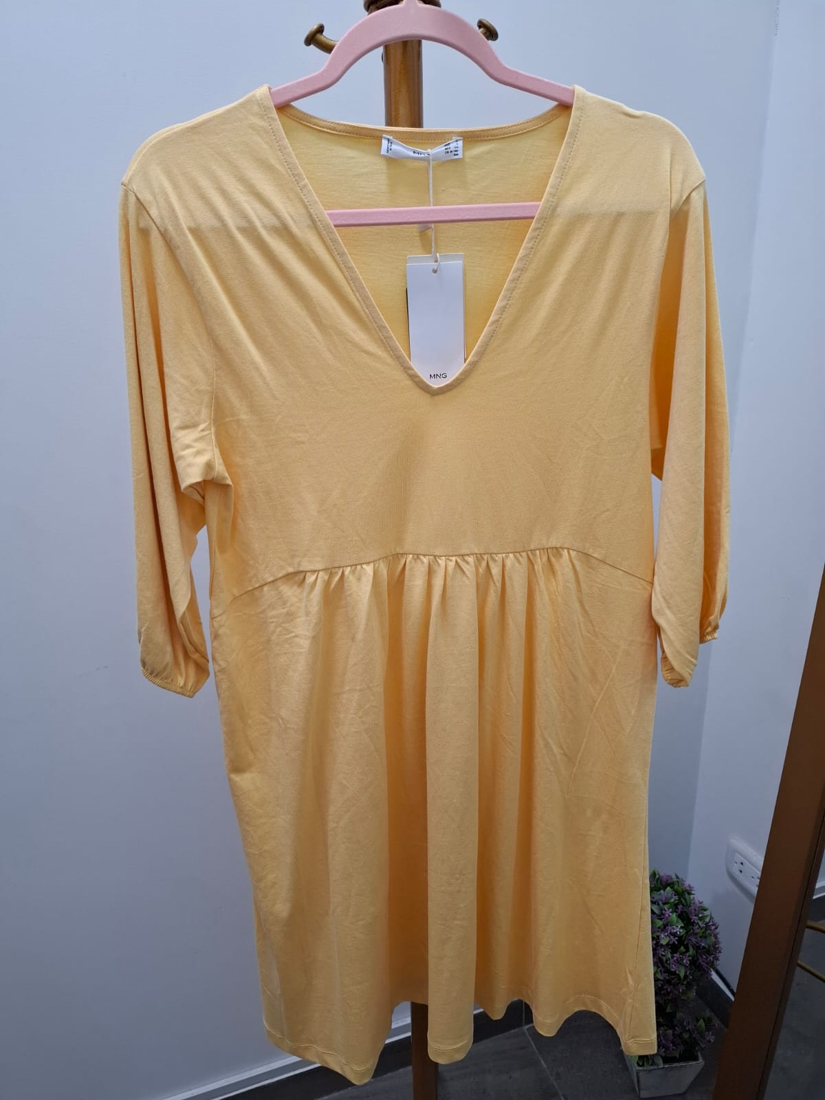 VESTIDO MANGA LARGA DE ALGODÓN MNG COLOR AMARILLO - TALLA  M