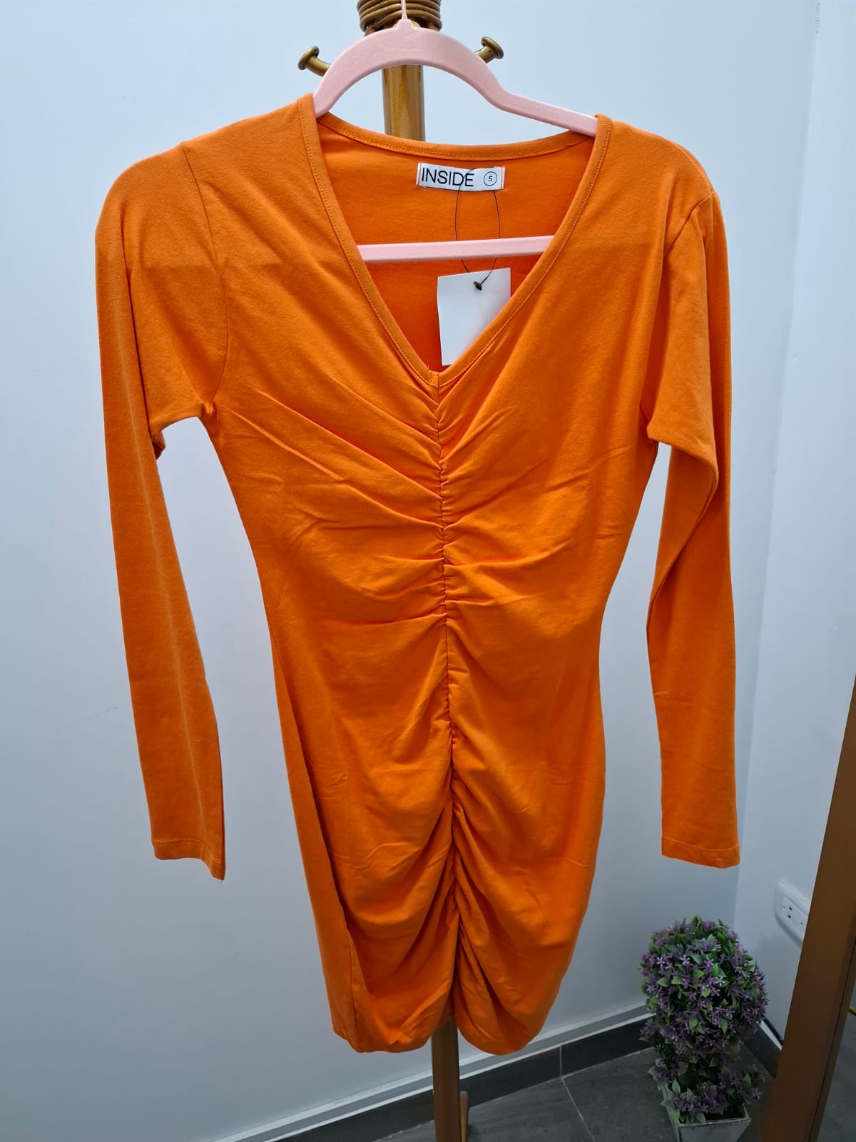 VESTIDO MANGA LARGA PEGADO AL CUERPO INSIDE COLOR NARANJA - TALLA S