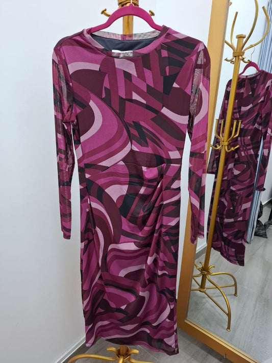 VESTIDO DE GASA LARGO NINE WEST EN COLORES FUCSIA, NEGRO Y ROSA - TALLA S