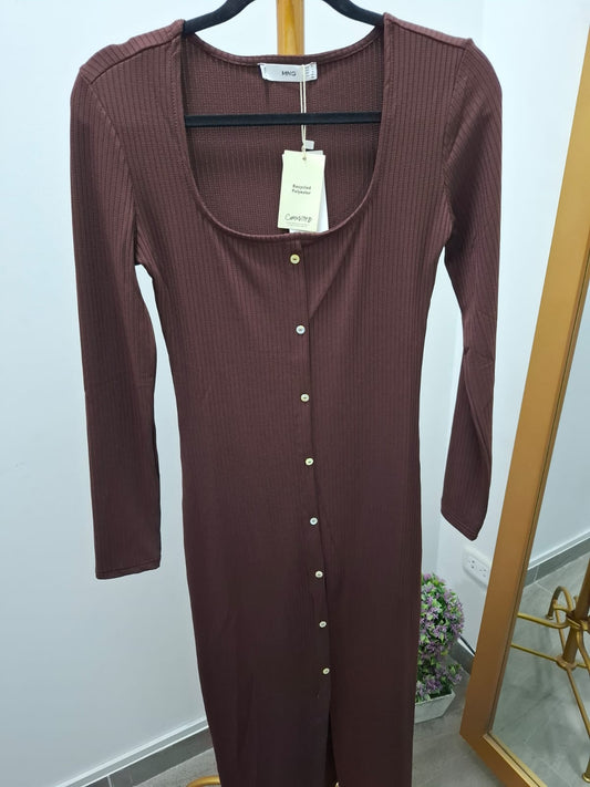 VESTIDO LARGO MANGA LARGA MNG COLOR MARRON - TALLA M