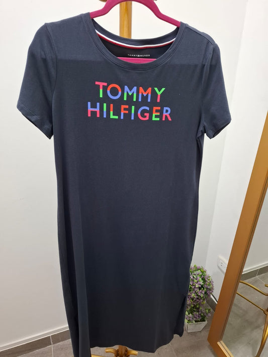 VESTIDO DE ALGODON TOMMY HILFIGER CLOR AZUL CON EL LOGO EN COLORES - TALLA M