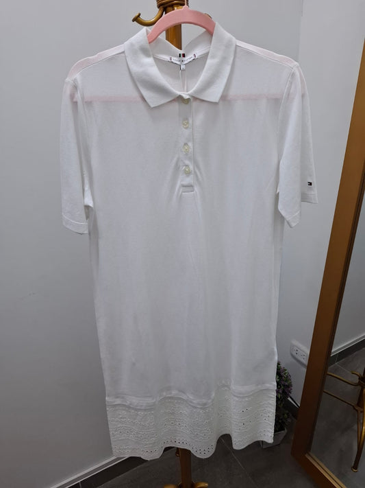 VESTIDO DE TELA Y CUELLO CAMISA TOMMY HILFIGER COLOR BLANCO - TALLA S