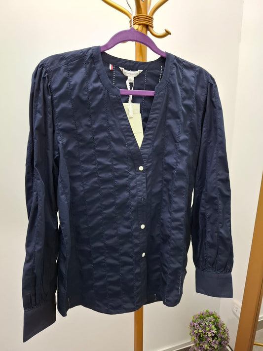 CAMISA DE MUJER TOMMY HILFIGER CORRUGADA COLOR AZUL NOCHE - TALLA 36